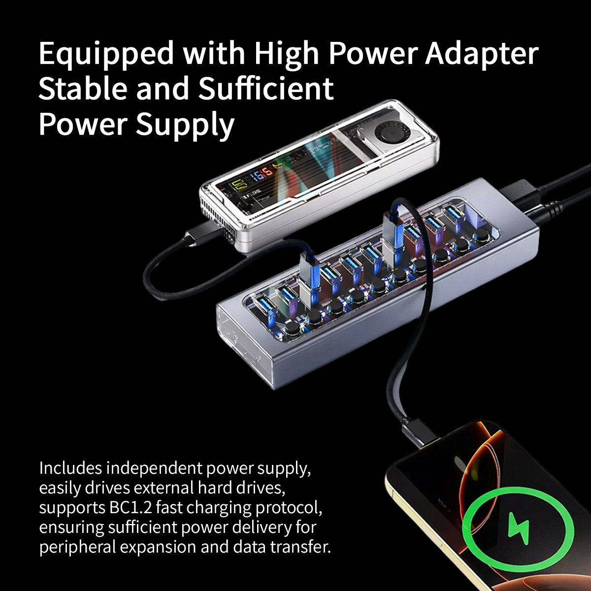 Rowsfire 13-Port Independent Control USB 3.0 Hub with Global Universal Power Adapter