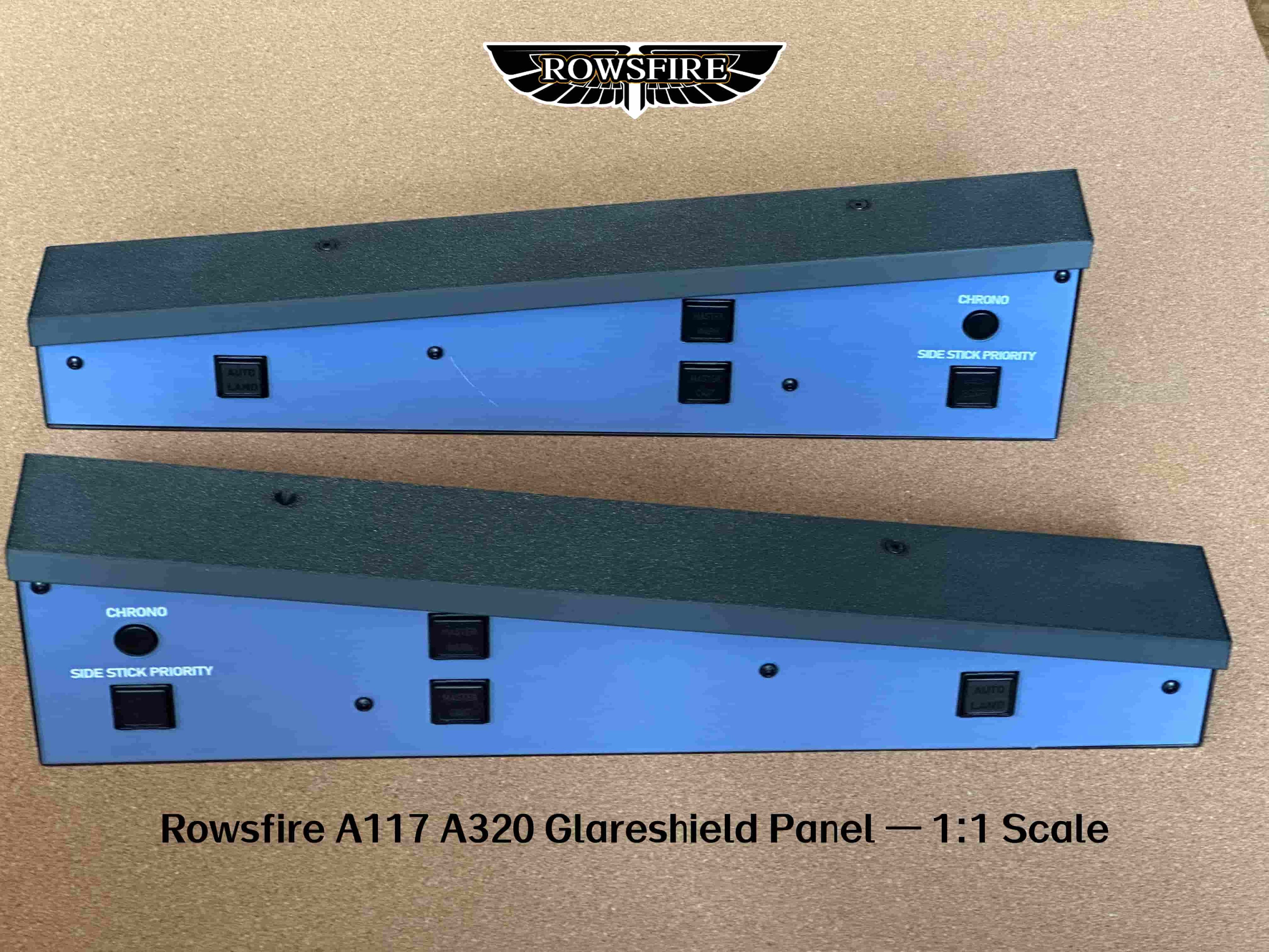 Rowsfire A117 A320 glareshield panel in 1:1 scale, detailed cockpit instrument panel for aviation model enthusiasts.