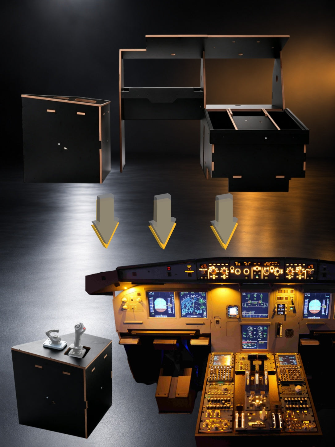 Rowsfire A320 home cockpit built with the A220 frame, A110 pedestal and A221 stand