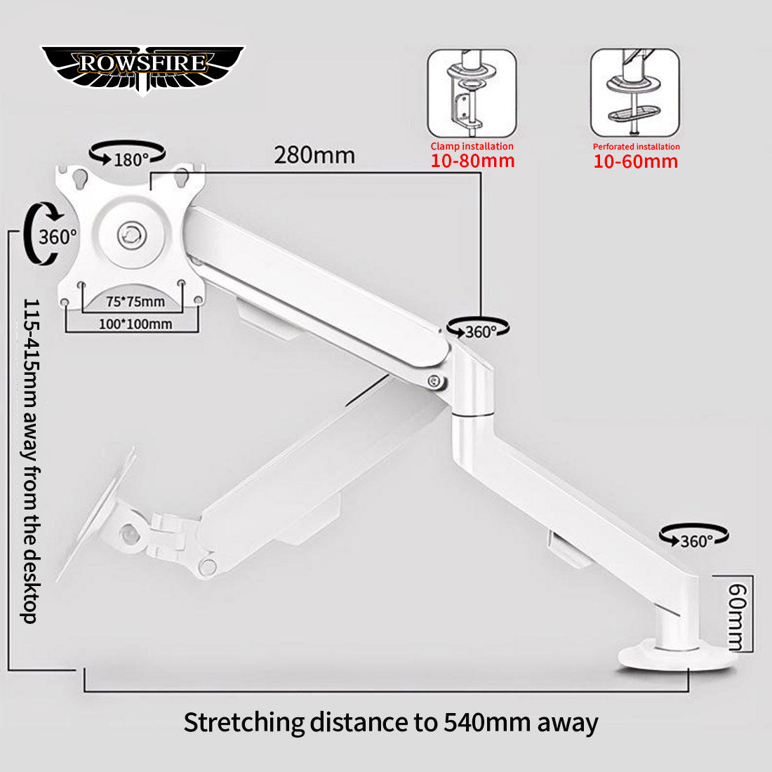 Rowsfire Pneumatic Suspension 4-Axis Base with Stand VESA-Mount - Rowsfire