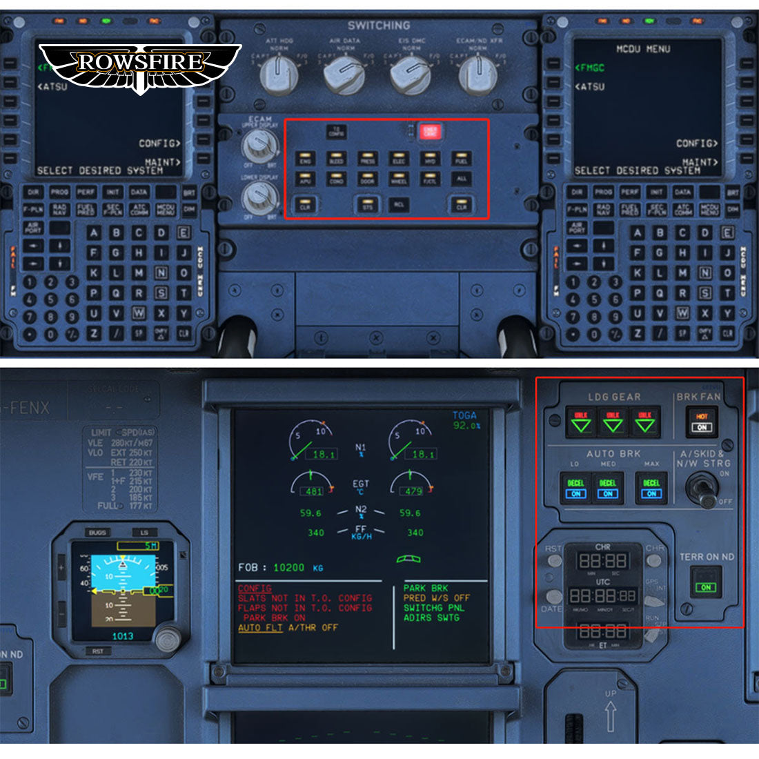 Rowsfire A103 A320/A310/A350/XECAM Landing Gear Indicator Integrated Panel - Rowsfire