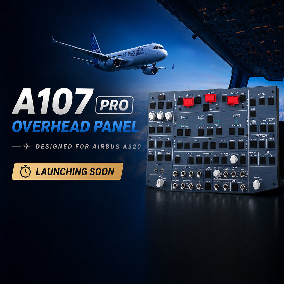 Rowsfire A107 Pro Airbus A320 overhead panel for flight simulator