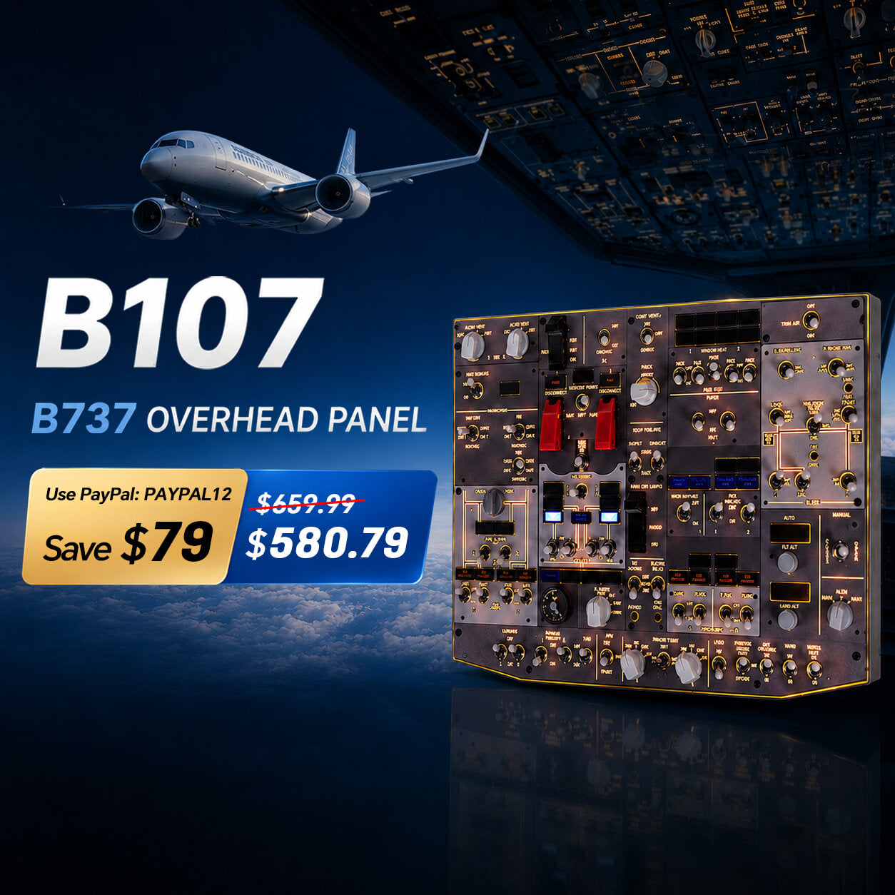 Rowsfire B107 Boeing 737 overhead panel and B101 EFIS panel for flight simulator