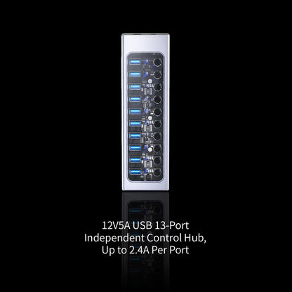 Rowsfire 13-Port Independent Control USB 3.0 Hub with Global Universal Power Adapter