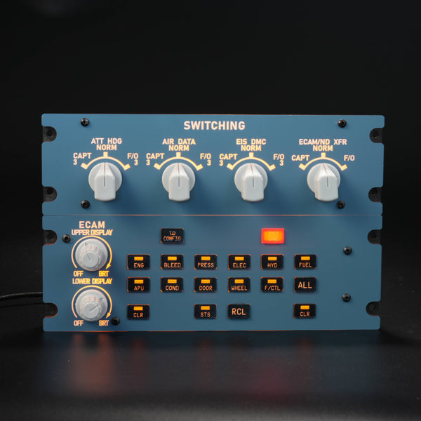 Rowsfire A109 1:1 A320 ECAM control and switching panel with the backlit legends switched on